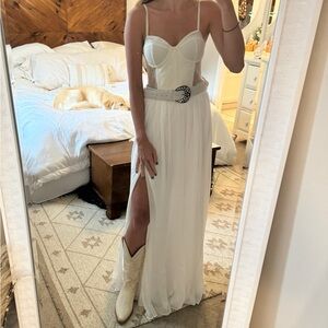 NWT PatBo White Bustier Belted Neck Long Lace Corset dress Medium